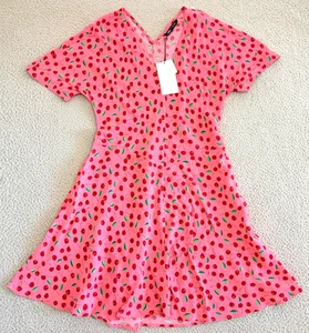 Zara Pink Cherry Dress XXL Cherries All Over Print Retro Pinup - Picture 1 of 23