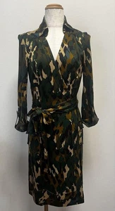 Diane von Furstenberg Camouflage Wrap Dress 100% Silk Size 4 - Picture 1 of 10