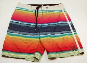 Hurley Men's Shorts Flat 18'' Act 36'' Orange Red Blue  Board Drawstring - Picture 1 of 9