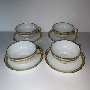 William Guerin & Co. France Limoges White with Gold Trim 4 Tea Cups & Saucers - Picture 1 of 14