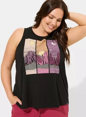 Camiseta sin mangas activa Torrid talla 0 0X negra Happy Camper Performance algodón cuello alto Foto 1 de 4