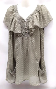 Daniel Rainn Layered Top Textured Sheer Green Top w/Buttons Lace Flowers~Sz L - Picture 1 of 24