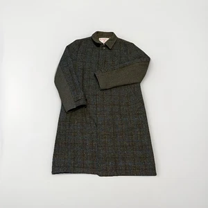 Harris Tweed Japan Coat Men’s S Wool Gray Overcoat w/ Plaid Panel Half Lined - Picture 1 of 7