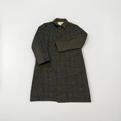 Harris Tweed Japan Coat Men’s S Wool Gray Overcoat w/ Plaid Panel Half Lined - Image 1 of 4