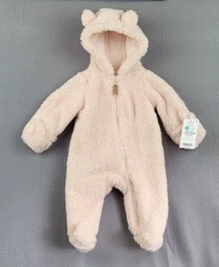 Carters Newborn Pink Fleece Zipper One-Piece with Covered Feet & Hands Bear Ears - Picture 1 of 5