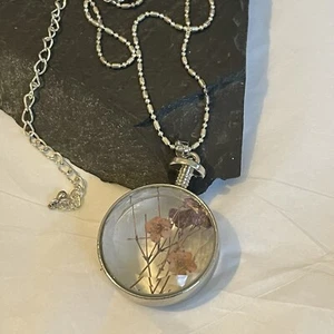Fob  Pendant On Chain glass Set Pink purple  Flower Spring Summer  16 - 18  inch - Picture 1 of 11