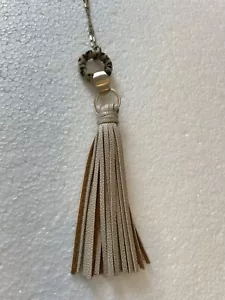 Gold Necklace Leather Tassel Leopard Accent 22 “. - Picture 1 of 5
