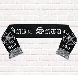 Bufanda bordada negra Hail Satan con pentagrama Baphomet. Simbolismo oculto 666 - Imagen 1 de 10