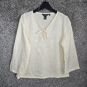 Amanda Vinci Studio Nazar Top Damen 12 gelb Leinen halbtransparent Bluse Krawatte - Bild 1 von 7
