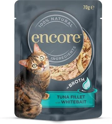 ‎ENCORE Encore Natural Wet Cat Food - Tuna Fillet & Whitebait in Broth 16 x 70g Pouches
