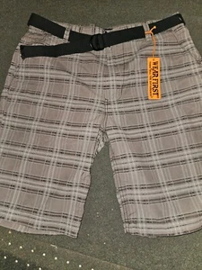 MEN'S SHORT PANTS W/BELT, WEAR FIRST BRAND, NEW W/TAGS SZ. 36, GREY, 10" INSEAM - Picture 1 of 11