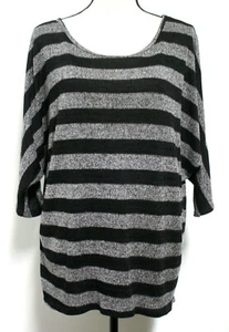 Womens Size 16 Blouse Gray Black Striped 3/4 Length Dolman Sleeves Hi Low Hem - Picture 1 of 4