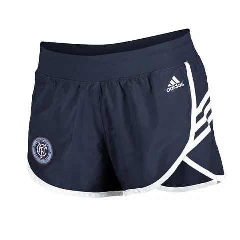 New York City FC MLS Adidas Women's Navy Blue 3-Strie Woven Shorts Cover