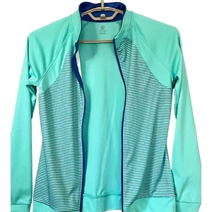 Champion Duo Dry Jacket Girl's XL (14-16) Ruched Mint Green Stripe Full Zip - Picture 1 of 10
