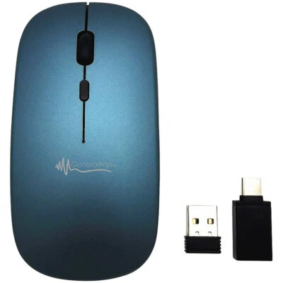 GeneralKeys PC Maus: Flache Akku-Mini-Maus mit Bluetooth 5.2 & 2,4 GHz, graublau - Bild 1 von 4