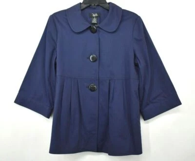 Hot in Hollywood Women Blue Pleated Front Short Sleeve 3 Button Blazer Jacket M - Image 1 of 4