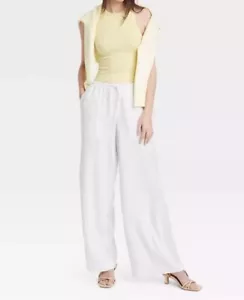 Pantalone donna A New Day gamba larga misto lino pull-on disegno bianco tg M 32x32 - Foto 1 di 9
