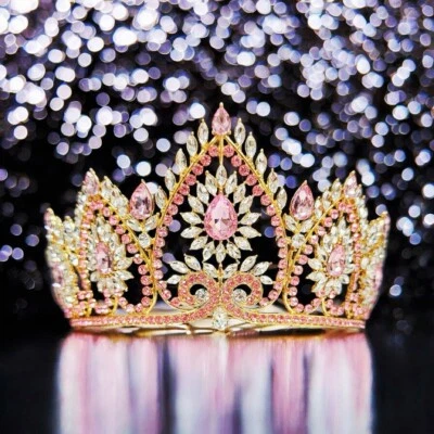 Victorian Gold Jewelry, Princess Crown, Goddess Jewelry, Pink Crystal Tiara - Image 1 of 4