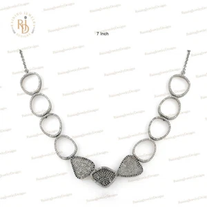 Natural Pave Diamond Necklace For Womens 925 Silver Handmade Designer Jewelry - Picture 1 of 4