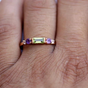 Natürlicher Peridot und Amethyst Ring, 18 Karat vergoldeter Silberring Geschenk für Sie - Bild 1 von 4