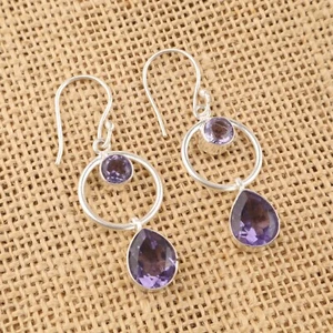 Pendientes Madre Plata 925 Natural Iolita Hechos a Mano Artesanos Nuevos Colgantes Bisel Gota - Imagen 1 de 6