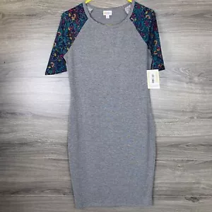 LuLaRoe Julia Dress Women's Size Small Gray W/ Turquoise Color Floral Sleeves - Picture 1 of 9
