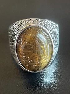 Natural Tigers Eye Stone S925 Silver Plated Women Men Ring Size 9 - Picture 1 of 9