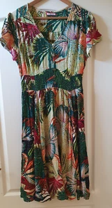 Joe Browns Tropical Leaf Dress Size 12 Mock Button- Through Summer Holiday - Picture 1 of 11