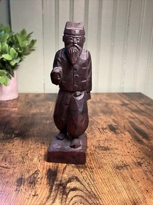 Vintage Wood Carved Asian Man Figurine 7.5” - Picture 1 of 10