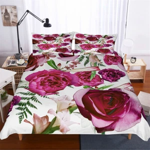 Big Rose Floral Single Double Queen King Size Bed Quilt Doona Duvet Cover Set - Picture 1 of 2