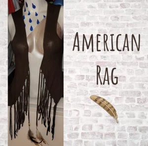 American Rag🪶 Brown knotted Boho Vest Top Hippie Vibes with Feathers Small NWOT - Picture 1 of 9