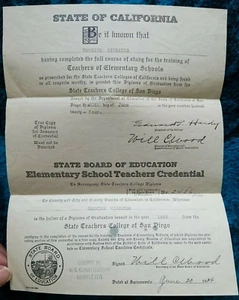 Early California Teachers Credentials in Orig. Envelope w 1924 Berkley Postmark - Picture 1 of 12
