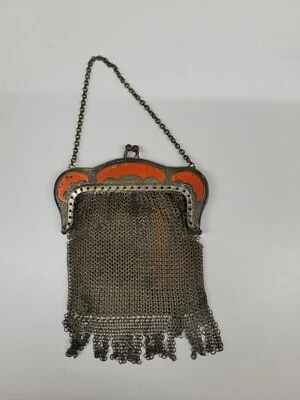 Antiguo Bolso de Mano ART DECO Tono Dorado MALLA MONEDERO Marco Esmaltado HECHO EN ALEMANIA Foto 1 de 4