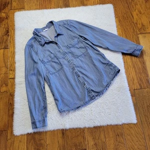Eileen Fisher Chambray Button Up Shirt Women's Medium Blue Tencel Cotton - Picture 1 of 6