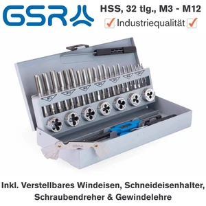 GSR Gewindeschneidsortiment 32 tlg. M3 - M12 Gewindebohrer, Schneideisen, HSS - Bild 1 von 8
