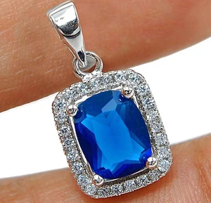 2CT Treated Blue Sapphire & Topaz 925 Solid Sterling Silver Pendant LV3-8 - Picture 1 of 1