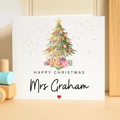 Personalised Christmas Card for Teacher – Happy Christmas Card with Tree Design - Image 1 of 4