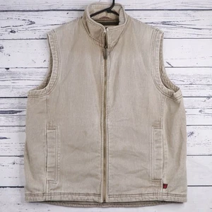 Woolrich Work Wear Gilet Mens L Beige Fleece Lined Jacket Full Zip - Picture 1 of 19