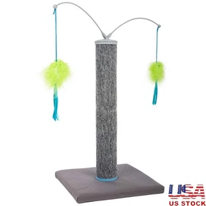 Interactive Cat Scratch Post W/ Replaceable Feather Wands Healthy Scratching Fun - Picture 1 of 9