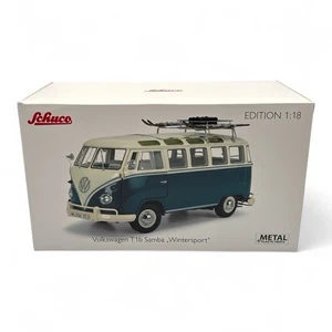 Schuco Diecast Volkswagen T1b Samba Wintersport Van Blue White 1:18 New - Picture 1 of 8