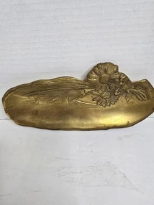 Vintage Solid Brass Footed Vanity Or Office Tray 8 In X 3 In Embossed Flowers - Picture 1 of 8