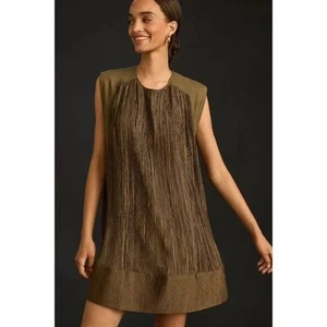 Anthropologie Neu mit Etikett Damen grün Plissee Flügelärmel Minikleid Größe Kleid XSP - Bild 1 von 11
