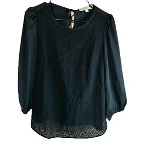 Ann Taylor Women’s Black Embroidered Blouse 3/4 Sleeve Tie Neck Size Small - Picture 1 of 5