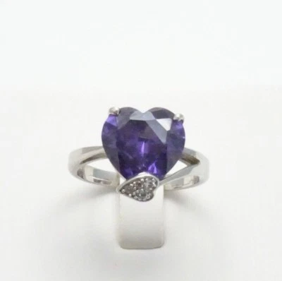 Hermoso! Anillo de cóctel en forma de corazón con hoja S/S - rojo o púrpura - talla 8 Foto 1 de 4