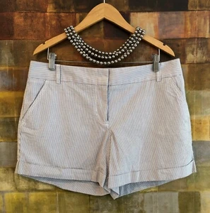J. CREW "City Fit" White & Blue PinStripe Seersucker Cuffed 5" Shorts Sz 14 NWOT - Picture 1 of 12