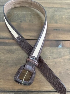 Talbots Gürtel Damen Gr. S braun Leder und cremeweiß Canvas Made in Italy - Bild 1 von 7