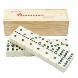 New 28 Piece Traditional Dominoes Set Double-Six Wooden Box Case Family Game