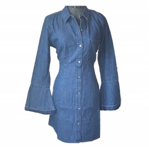 7 For All Mankind Bell Sleeve Denim Shirt Dress-Size M - Picture 1 of 3