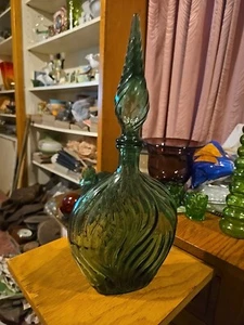 Vintage Green Squat Genie Flasche Dekanter - Bild 1 von 11