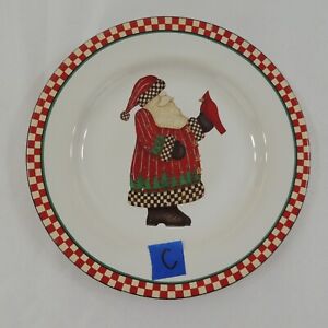 MAGIC OF SANTA by Sakura Red Cardinal Salad Plate 8 1/4 Checkered Rim Santa 